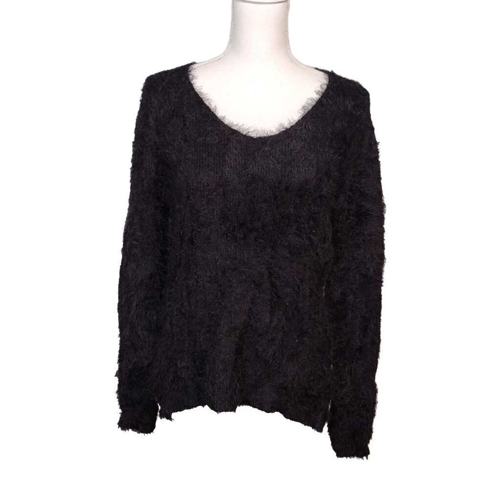Vocal Black Silver Long Sleeve Mixed Media Sweater L/XL